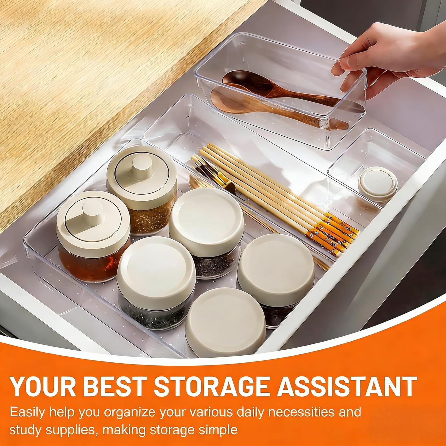 37Pcs Drawer Organisers Set, 4 Sizes Clear Plastic Drawer Organizer & Vanity Organiser for Makeup & Jewelry Storage, Kitchen Utensils & Gadgets, Desk Supplies, Bathroom & Bedroom Organisation image number 2