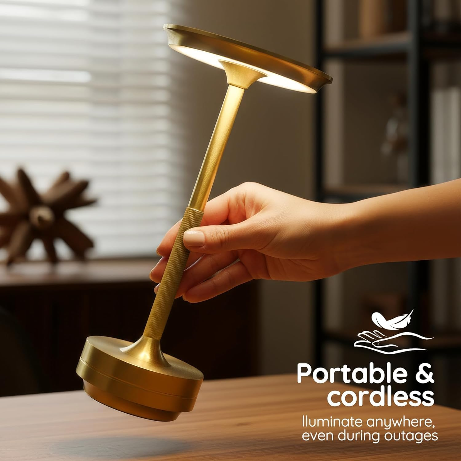 2 Pack Golden Cordless Rechargeable Table Lamp, LED Portable Touch 3000Mah Battery Operated Table Lamps, with Memory Function 3-Level Brightness for Patio, Bars, Bedroom, Outdoor, Dinner, Cafe image number 6