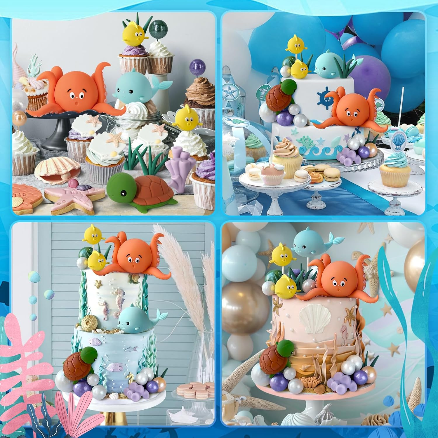 22 PCS under the Sea Cake Decorations Ocean Animals Cake Topper with Cake Balls Decorations for under the Sea Theme Boys Girls Baby Shower Birthday Party Supplies image number 2