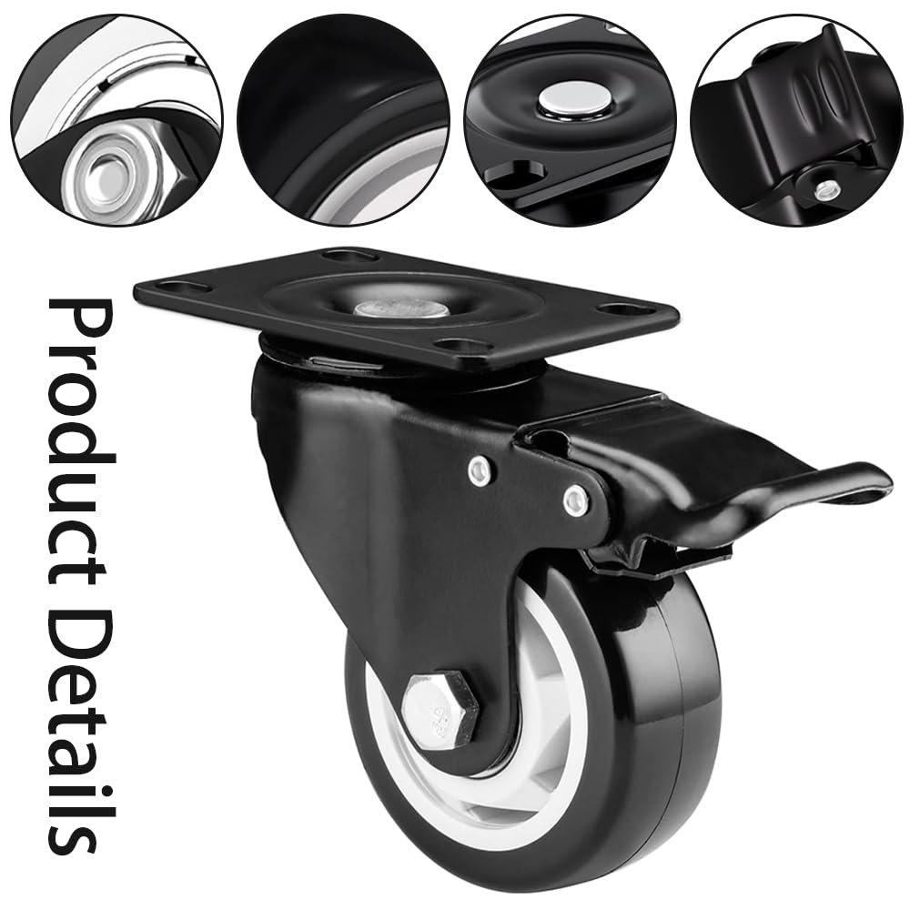 4PCS Castor Wheels - 60MM Swivel Castwer Wheels with Brake, No Floor Marks-Noiseless Castor Wheels with Heavy Duty Wheels Set of 4 for Furniture Work Bench image number 6