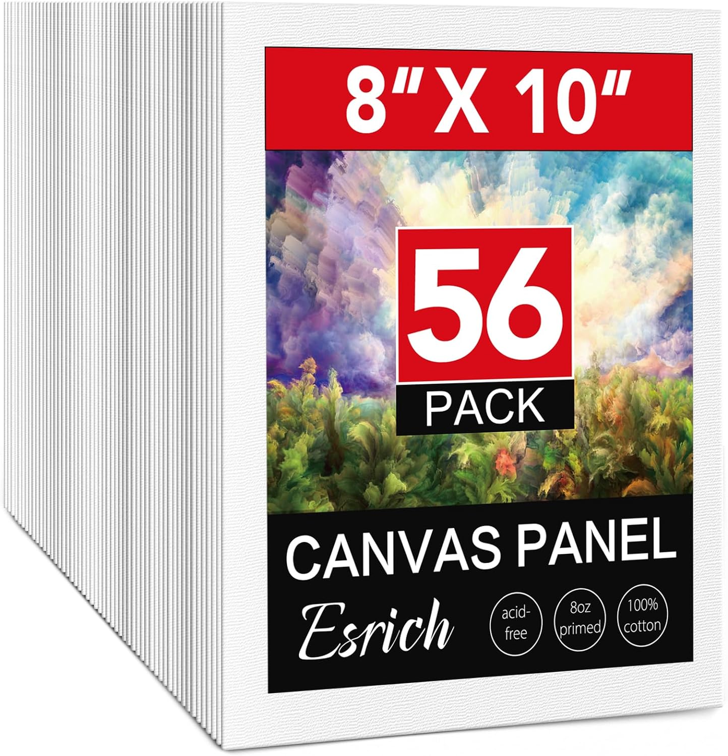 ESRICH Canvas Boards for Painting 8X10In,56 Pack Bluk Canvases for Painting - 100% Cotton Canvas Panels for Oil, Acrylic & Watercolor Painting. image number 1