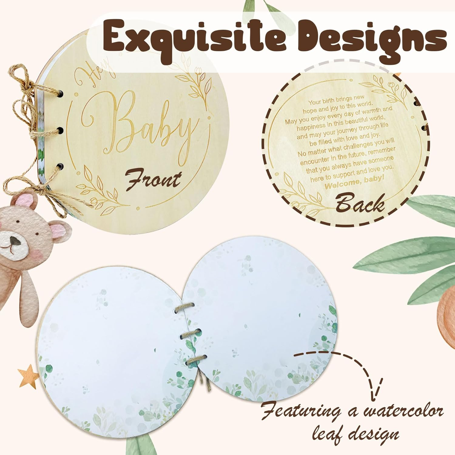 80 Pages Baby Shower Guest Book, Wooden Baby Shower Book Registry for Guest Check-In, Blessings for the Baby and Advice for New Parents and Moms-To-Be image number 4