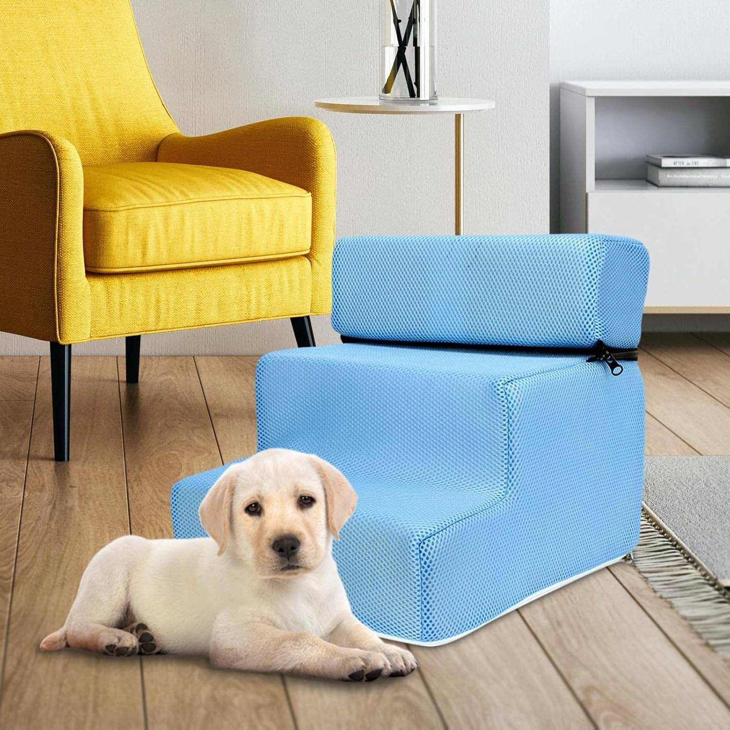 B Baosity Portable Cat Ramp Ladder Washable Dog Stairs Steps for Sofa Couch Pet Kitten Kitty, Blue image number 4