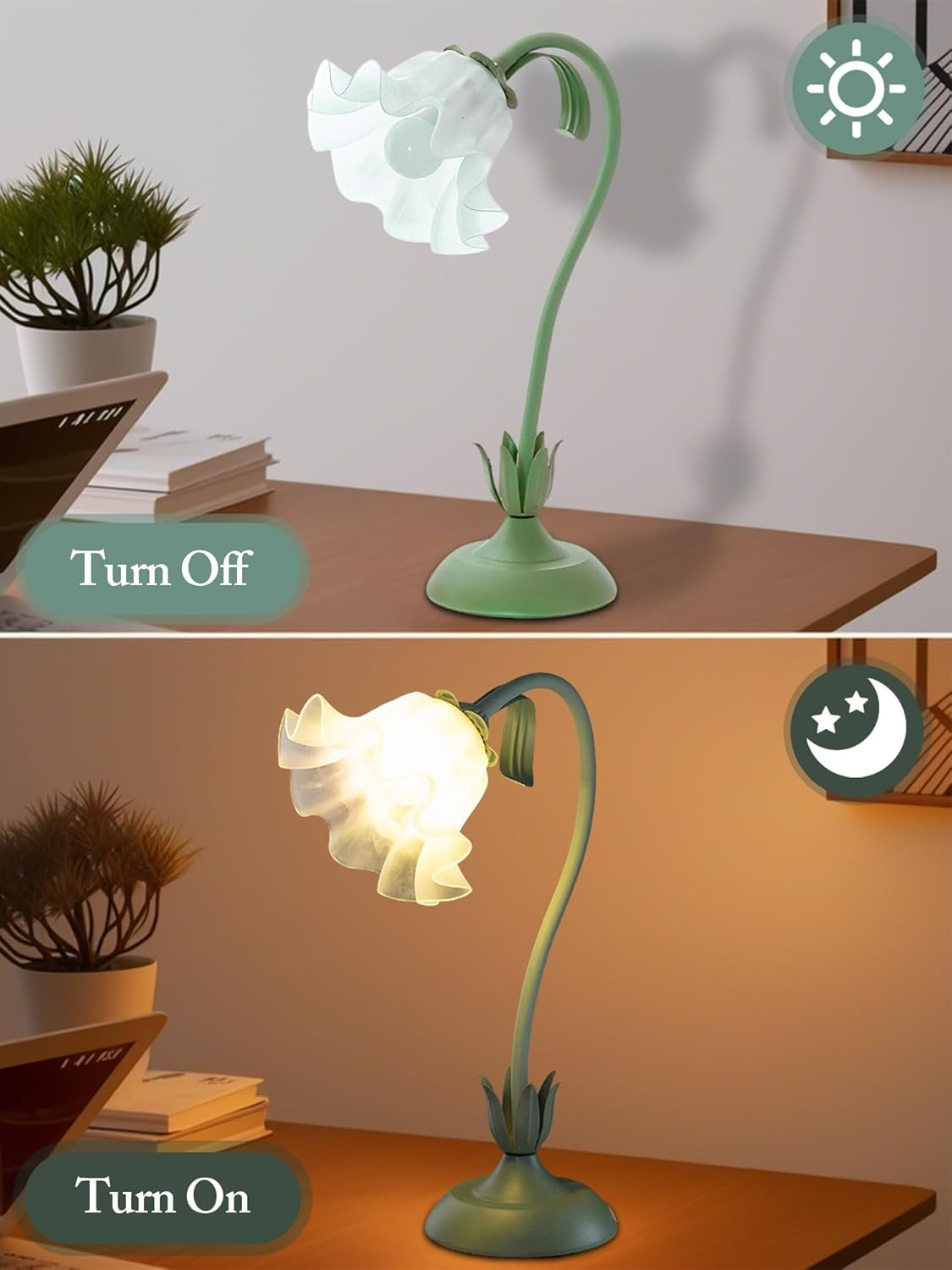 WELTONHM Flower Table Lamp,Led Reading Light Bedside Vintage Flower Night Light,3 Colors Modes Kawaii Bedside Lamps Decor,Living Room Bedroom Room Lighting Table Lamps Home Decoration (Green) image number 5