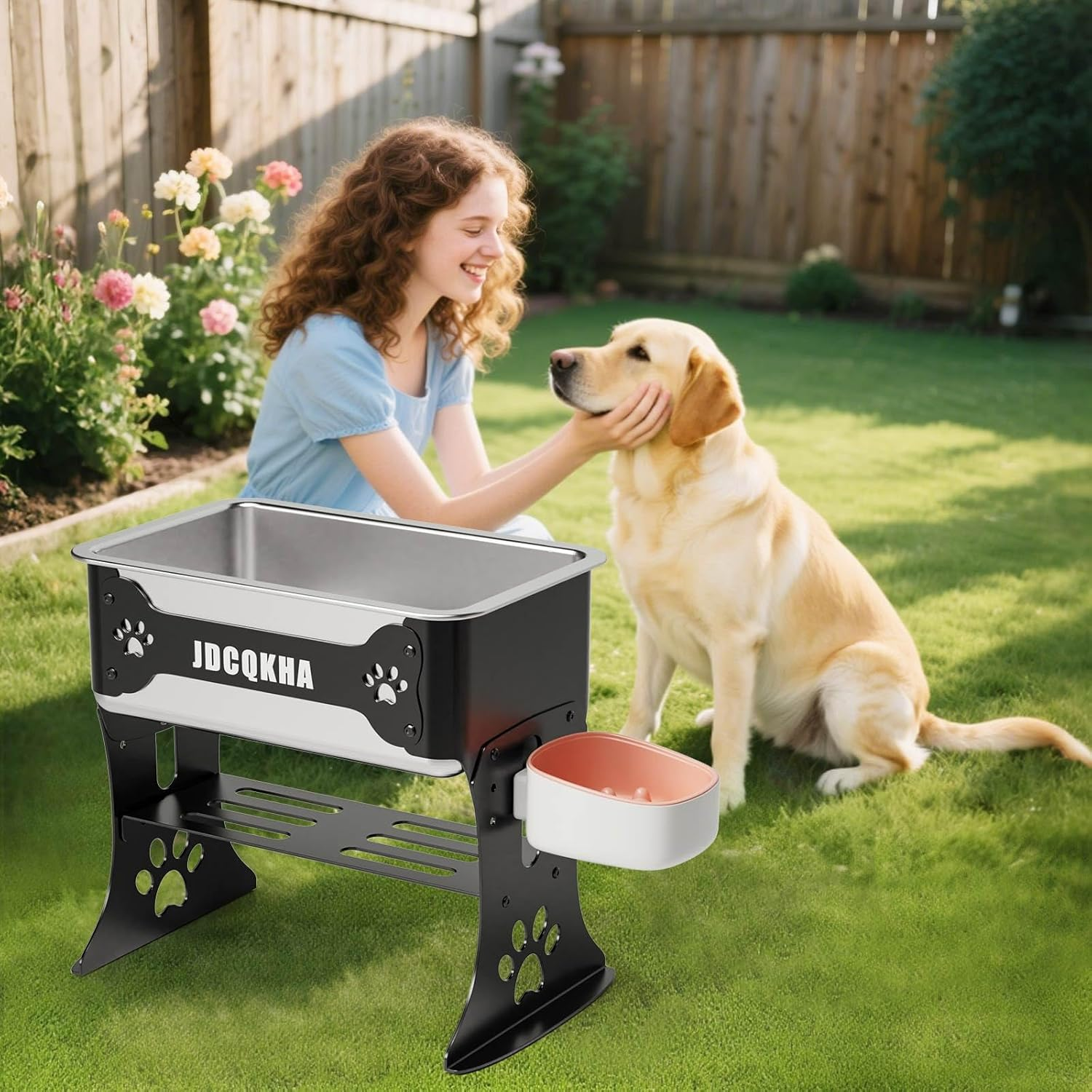 JDCQKHA 10.3L Elevated Large Dog Water Bowl, 3 Height Adjustable Stainless Steel Raised Dog Water Bowl Stand for Large Breed, Metal Pet Bowl Stand for Relief Joint Pressure, Easy Clean (Black) image number 5