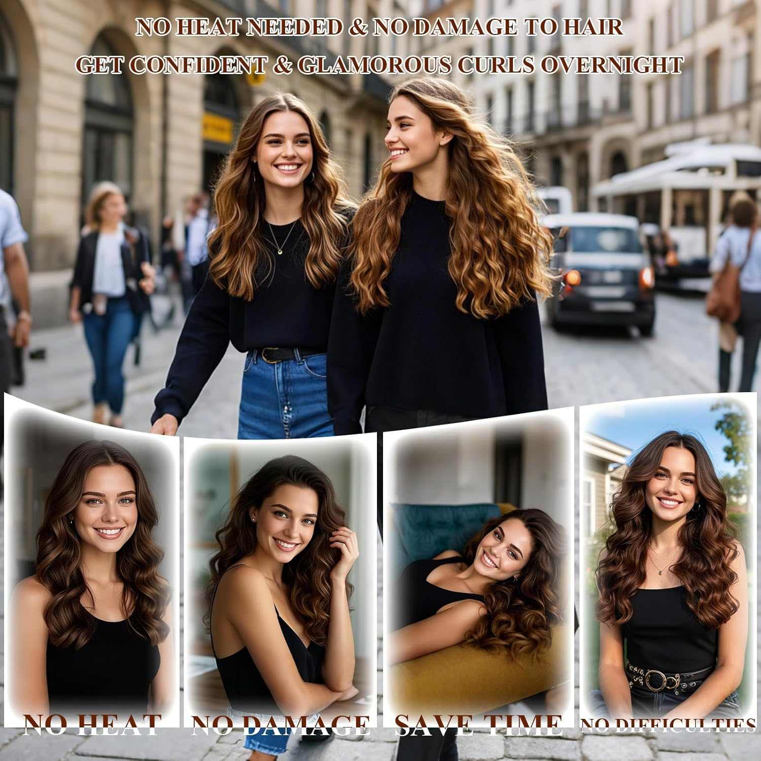 Heatless Hair Curler Headband Creates Heatless Curls and Waves While You Wear (Blue, Medium) - Blue image number 4