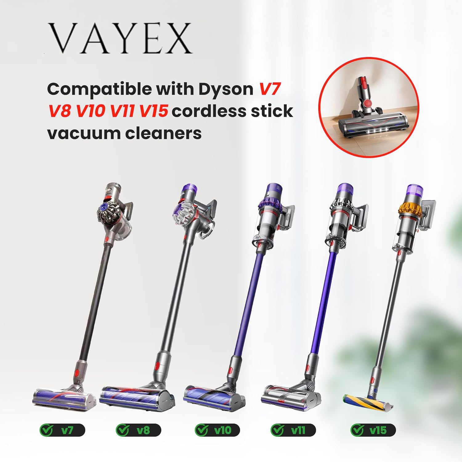 Vacuum Cleaner Head Compatible with Dyson V7 V8 V10 V11 V15 &ndash; Motorized Roller Brush Attachment with LED Lights, Powerful Suction, Replacement Electric Head for Carpet & Hard Floor image number 5