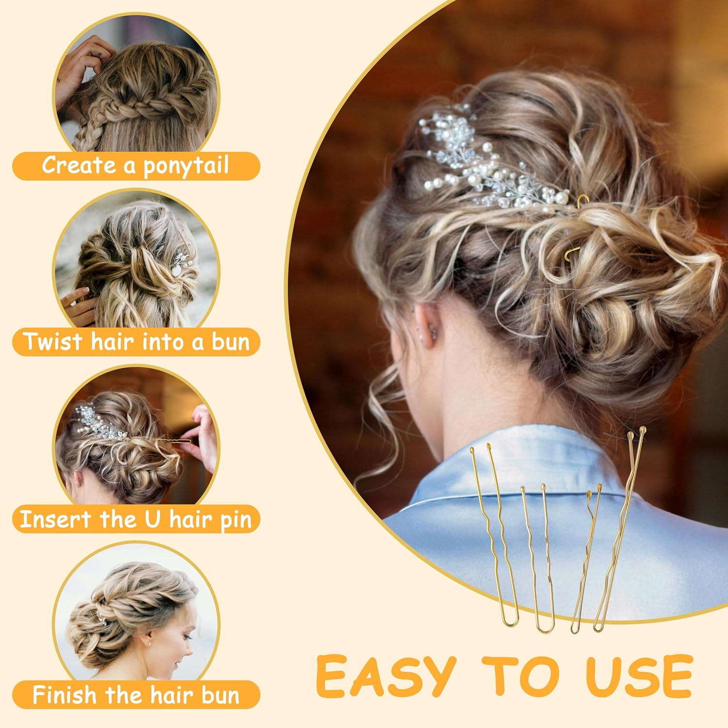 MOSTFUN Pack of 500 Hair Pins, Bobby Pins Set, French U-Hair Clips, 2 Inch / 2.36 Inch, Hair Pins for 2 Inch / 2.75 Inch, Transparent Hair Scrunchie with Storage Box for Women and Girls (Golden) image number 6