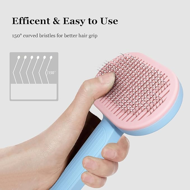 Cat Brush for Shedding and Grooming,Self-Cleaning Slicker Brush with Release Button,Suitable for Long or Short Haired Cats and Dogs (Blue and Pink) image number 5