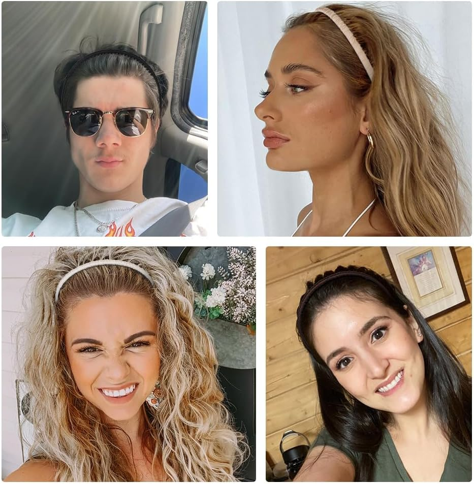 Fashion Headbands, 4Pcs Wide Plain Turban Headband Fashion Cross Knot Hair Bands, Non-Slip Headband Hair Hoop Resin Teeth Comb Headbands, DIY Hair Bands Headbands for Women Girls, Gray Series image number 5