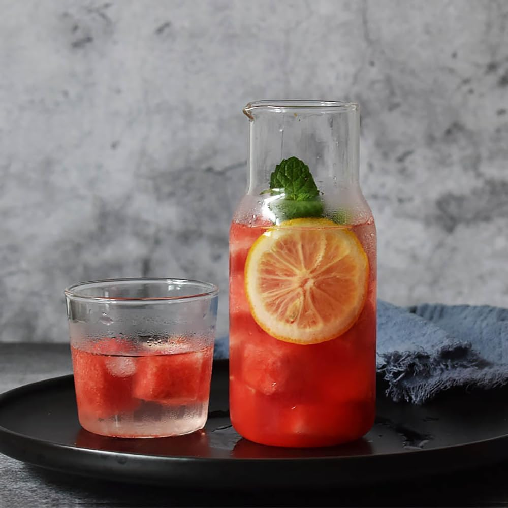 Abizarch Bedside Water Carafe Set with Tumbler Glass Cup for Bedroom Nightstand, 17.5 Oz/500Ml Household Glass Juice Water Pitcher, Mouthwash Jug Bottle for Bathroom, Cold Water Bottle with Cup Set