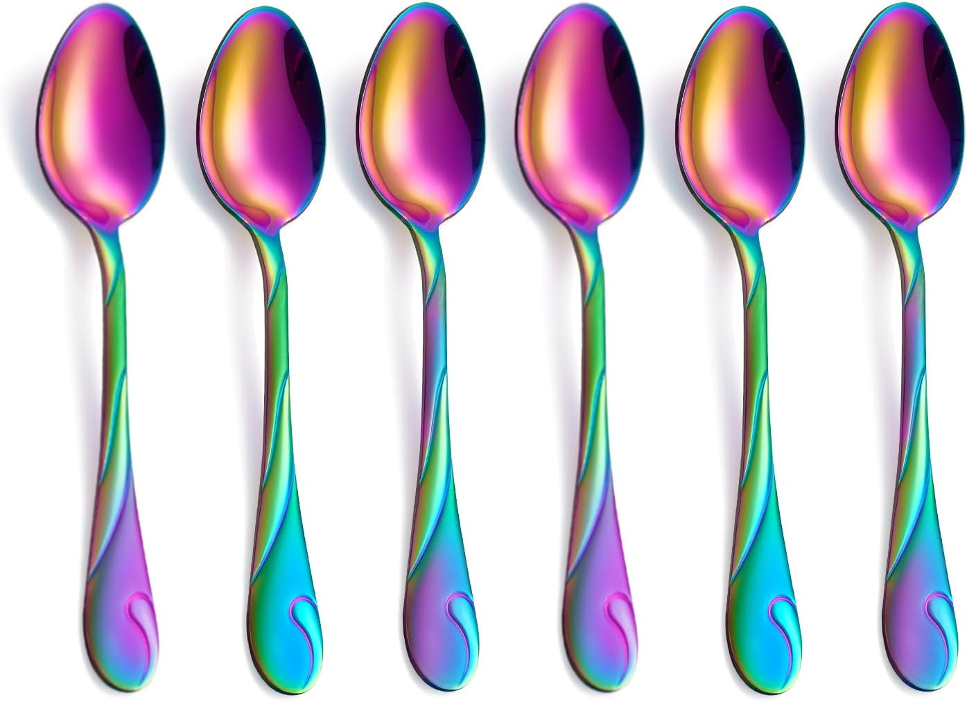 Black Dessert Spoon Set, Seeshine 6.5-Inch(16.5Cm) Stainless Steel Shiny Black Teaspoon, Espresso Coffee Spoon, Set of 6