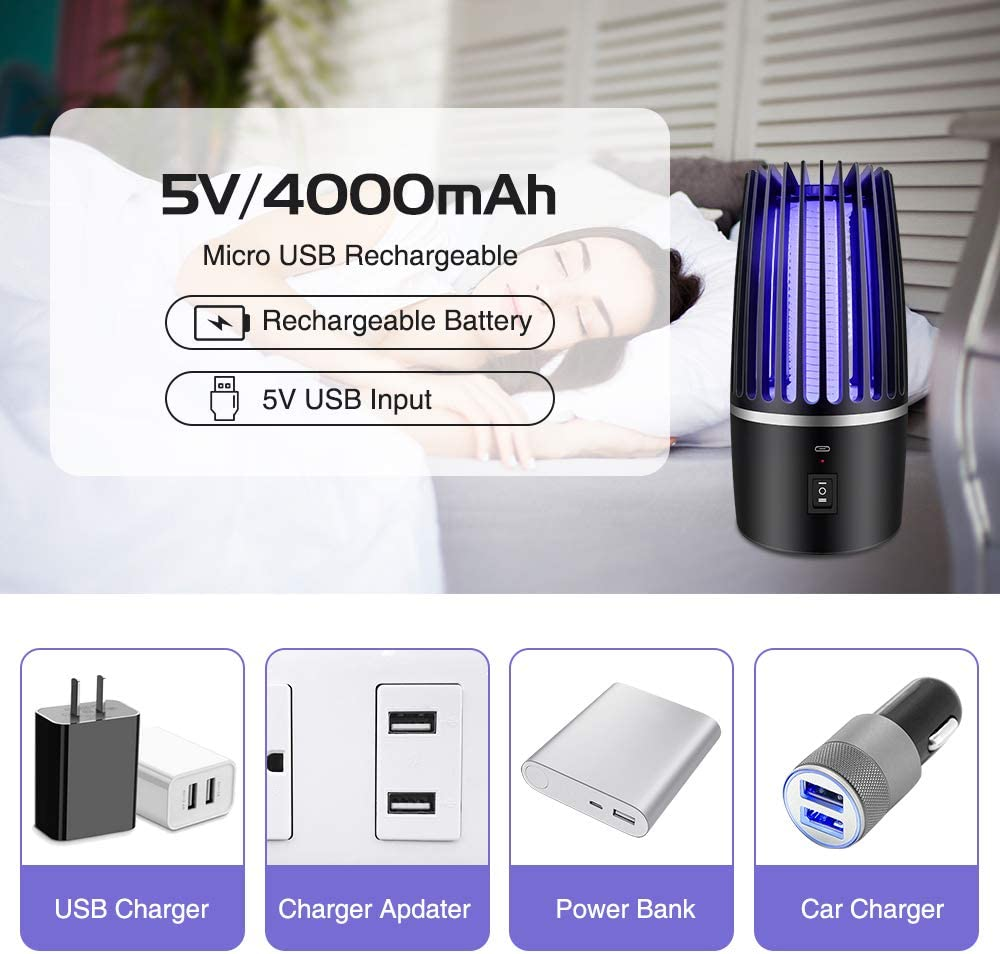 Bug Zapper, 2 in 1 Mosquito Killer Lamp, Portable Zappers with Night Light, 4000Mah USB Rechargeable Mosquito Killer Electric Lamp Insect Repellent, Indoor Outdoor Pest Control Trap Bug Zapper image number 4