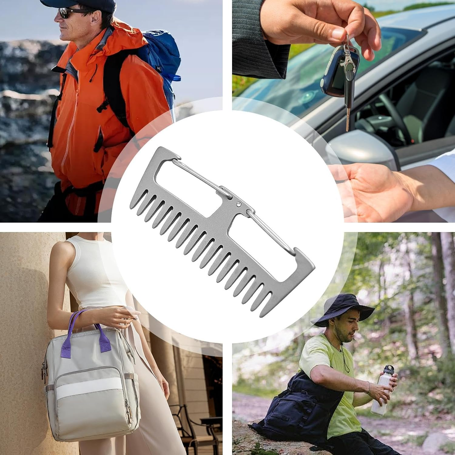 Outdoor Carabiner Comb, Pocket Hair Comb, Titanium Keychain Comb, Anti-Static Comb Tool, Outdoor Comb Tool Carabiner Hair Comb Keychain Hair Comb Titanium Outdoor Comb Mountaineering Comb Tool Hiking image number 3