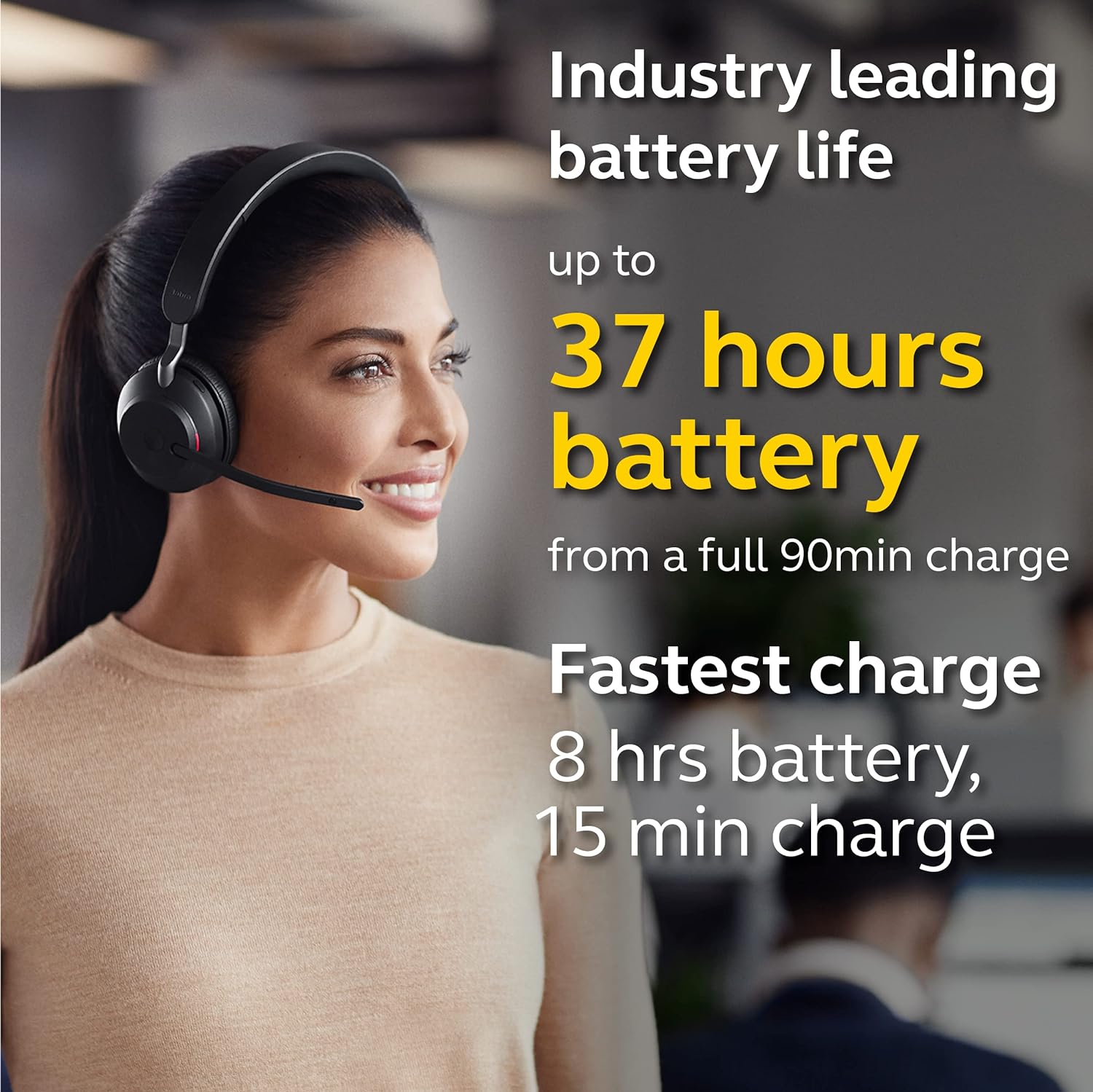 Jabra Evolve2 65 UC Wireless Headphones with Link380C, Stereo, Black &ndash; Wireless Bluetooth Headset for Calls and Music, 37 Hours of Battery Life, Passive Noise Cancelling Headphones image number 5