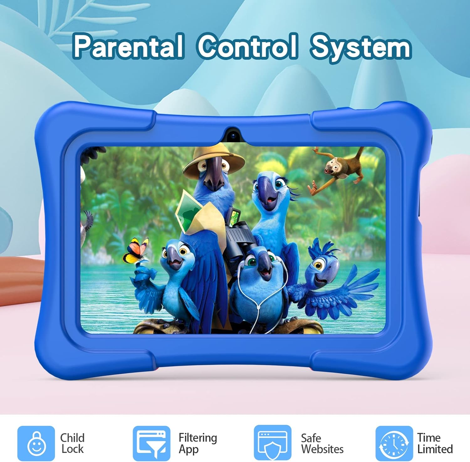 Pritom 7 Inch Kids Tablet, Quad Core Android 11, 2GB RAM, 32GB ROM, BT, Wifi, Dual Camera, Educational, Games,Parental Control, Kids Software Pre-Installed with Kids-Tablet Case, Type C,Dark Blue image number 2