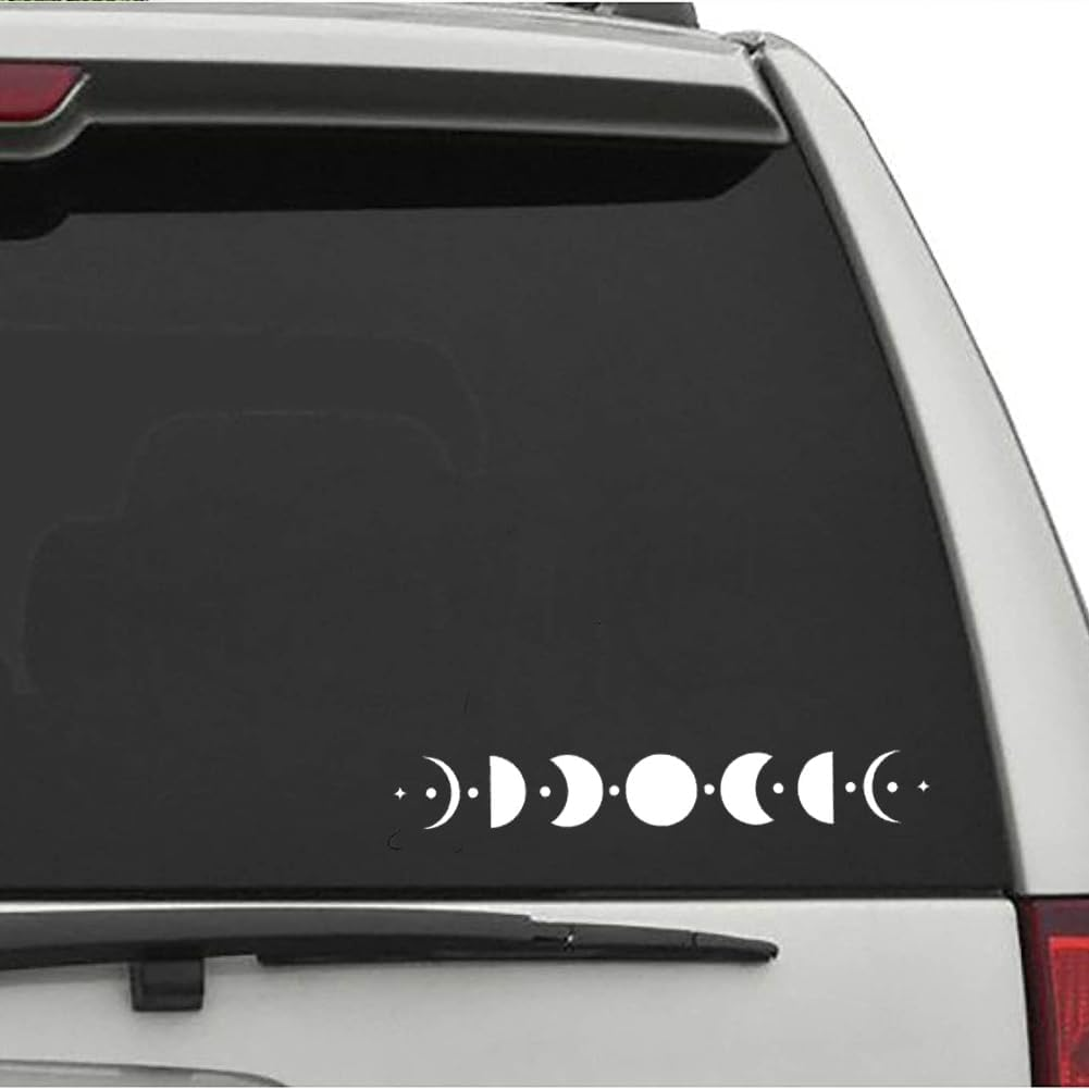Moon Phases Lunar Star Sticker Window Bumper Decal Sticker Suitable for Car, Truck, Door, Laptop White