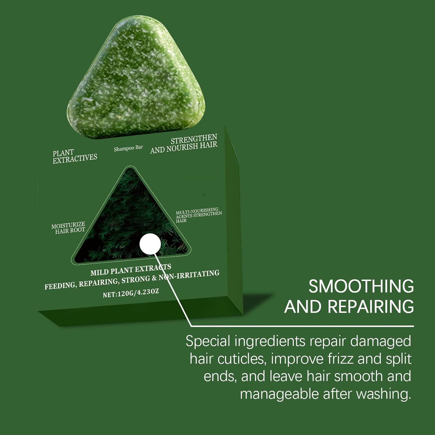 Cypress Leaf Triangle Soaps Green Plant-Based Solid Shampoo Bar Arborvitae Leaf Shampoo Bar Strengthen Hair Solid Hairs Soap Nourishes Hair Roots Travel-Friendly Solids Cypress Hairs Soap (2Pcs) image number 5