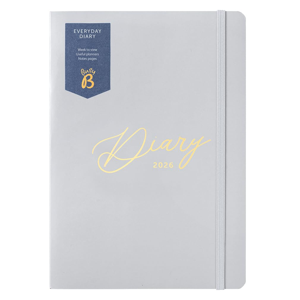 Busy B Everyday A5 Weekly Planner Diary 2026 - Compact Diary for Students, Teachers, Work & More with a Week-To-View Layout, Useful Planners, Notes Pages & Elastic Closure Band - Grey Planner Jan-Dec image number 3