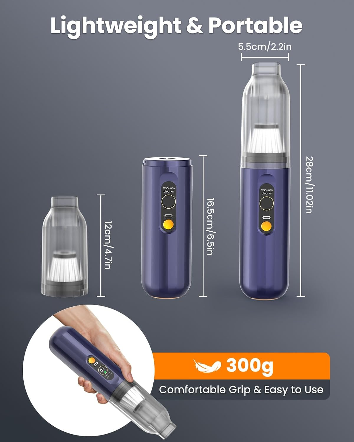 4-In-1 Handheld Car Vacuum Cleaner Cordless,15000Pa Portable Car Vacuum Cleaner with LED Display,Rechargeable Mini Dust Buster for Car, Home, Office Cleaning image number 2