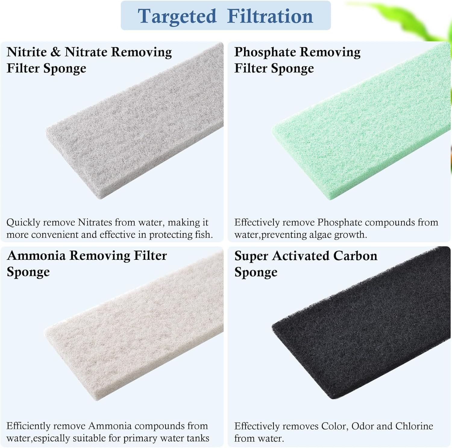 Dirvin 4-Pack Mixed Aquarium Sponge Filter Pad, Cut-To-Fit Aquarium Foam with Ammonia&Carbon&Phosphate Reducer, Aquarium Filter Foam Sponges for Fish Tank Filters (12.6" X 5" X 1'') image number 3
