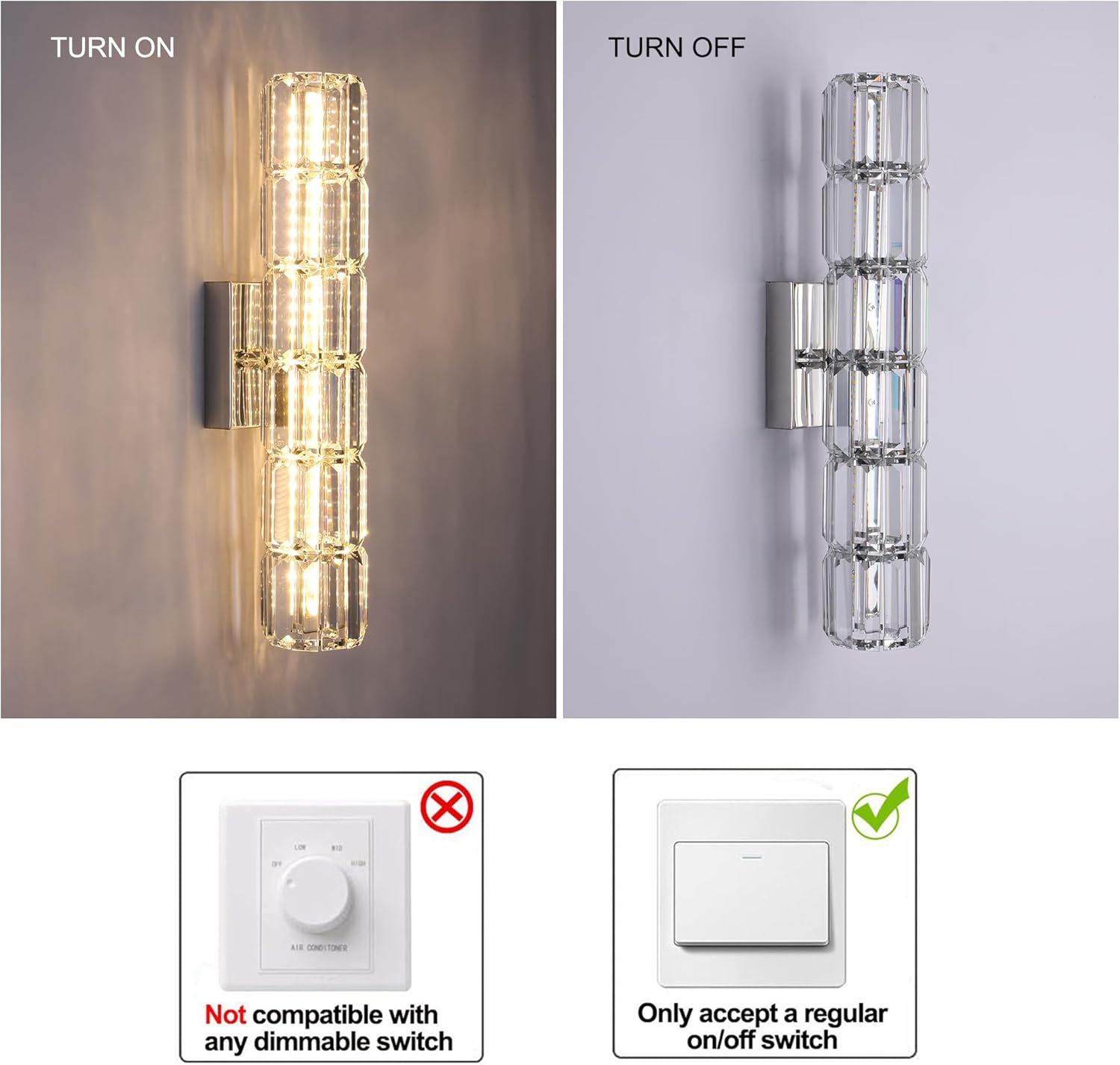 Modern LED Crystal Wall Lamps, 12W Vanity Wall Sconces, 46Cm Indoor Luxury Wall Mounted Lighting Fixture, Adjustable Color Temperature Wall Lights for Living Room, Bedroom, Bedside, Bathroom - Gold+Crystal image number 3