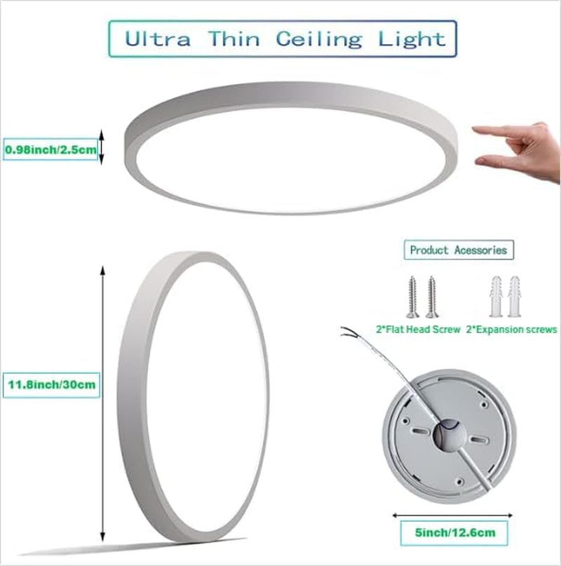 Flush Mount Ceiling Light 24W Daylight 6500K - Ultra-Thin 2.5Cm 2400Lm, Pack of 2 image number 2