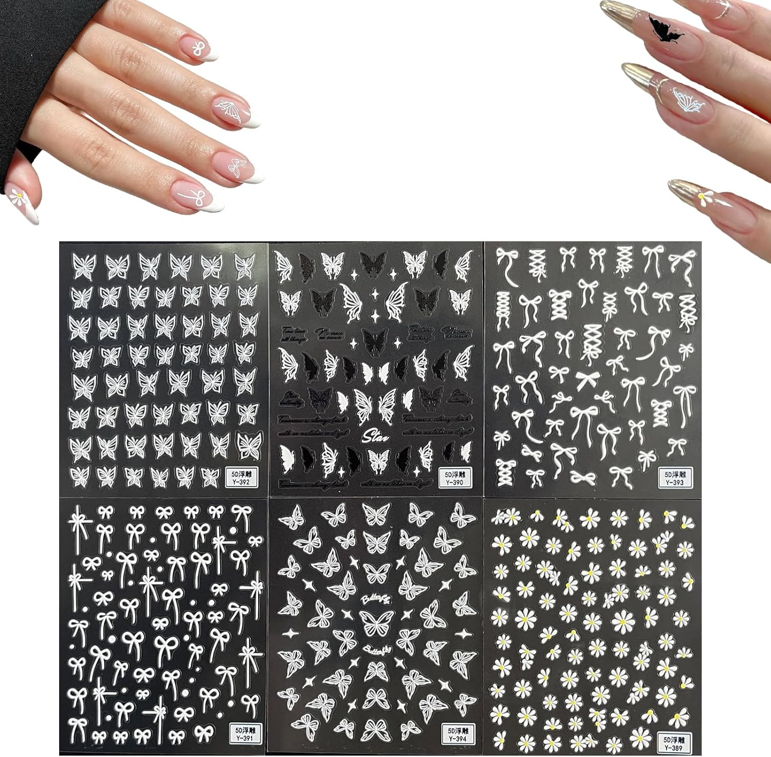 Holographic Nail Art Stickers, Stars and Moons Design, 5 Sheets, Iridescent Celestial Decals for Manicure image number 2