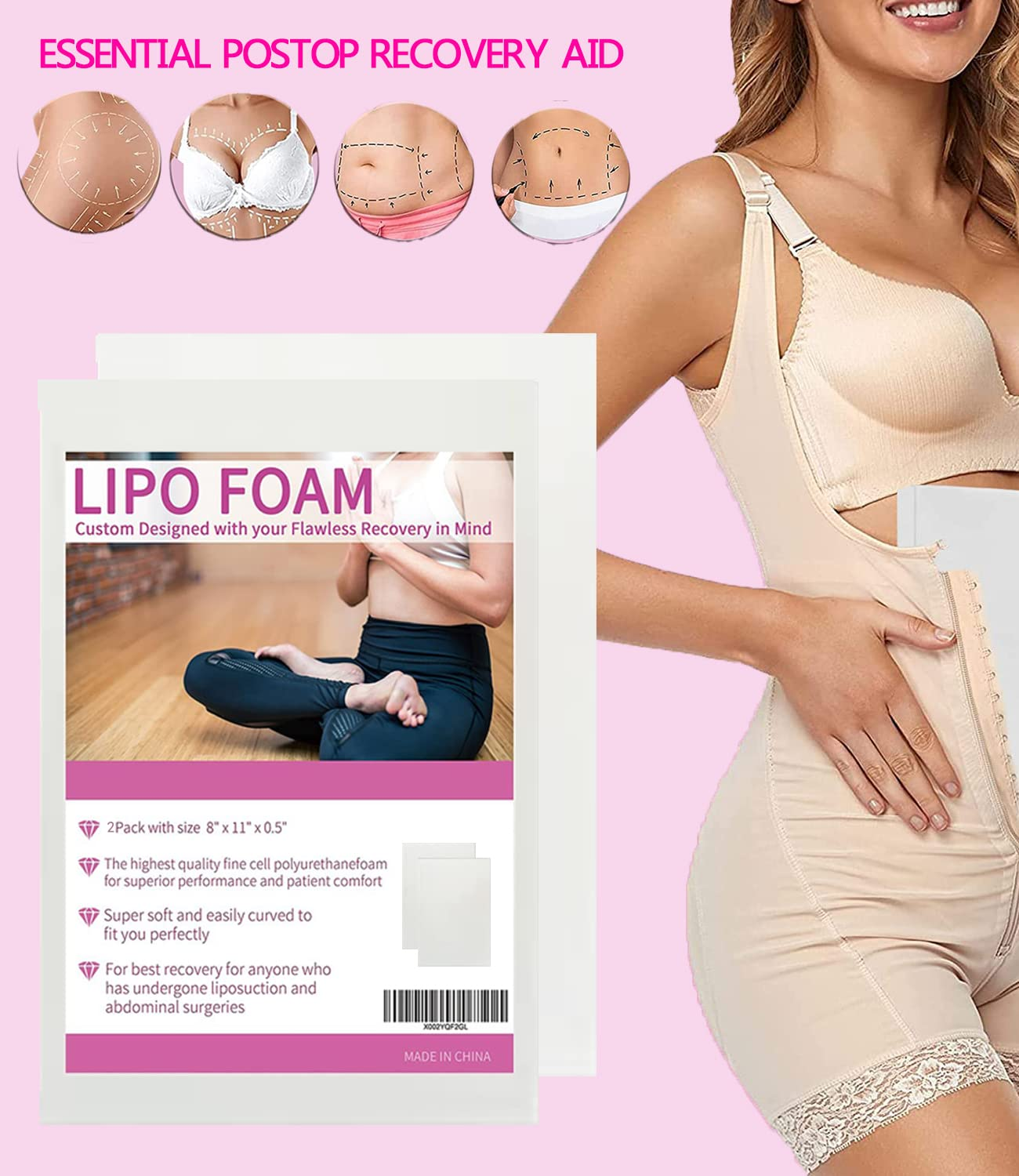 2 Pack Lipo Foam Pads BBL Post Surgery Supplies Foam Boards Liposuction Surgery Sheet 8''*11''*0.5'' AB Board to Help with Post-Surgical Liposuction, Abdominoplasty, Arm and Thigh Fat image number 4