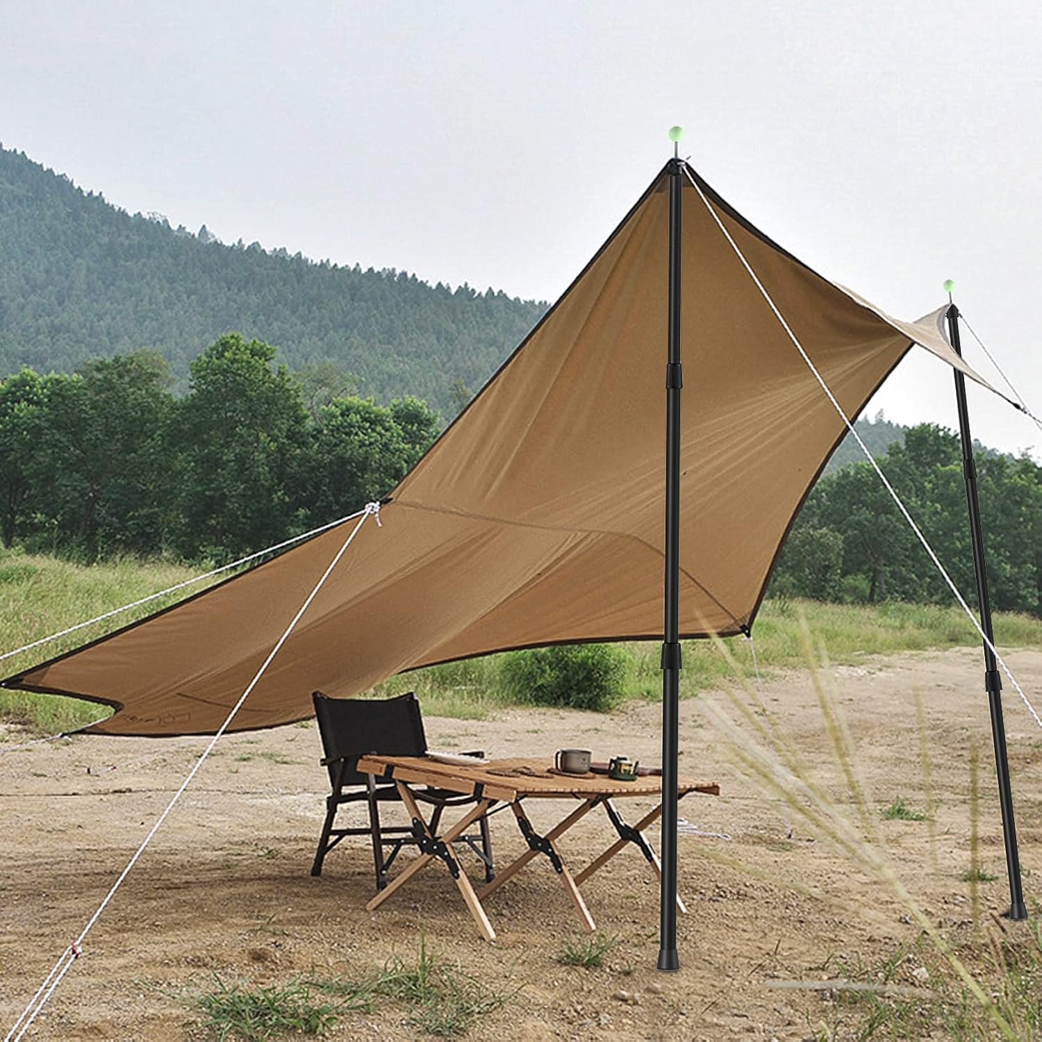 KOMCLUB Telescoping Tarp Poles | Adjustable Tent Poles Stepless Height Adjustment 97-245Cm Retractable without Assembly, Outdoor Camping Storage Bag Included - Silver image number 7