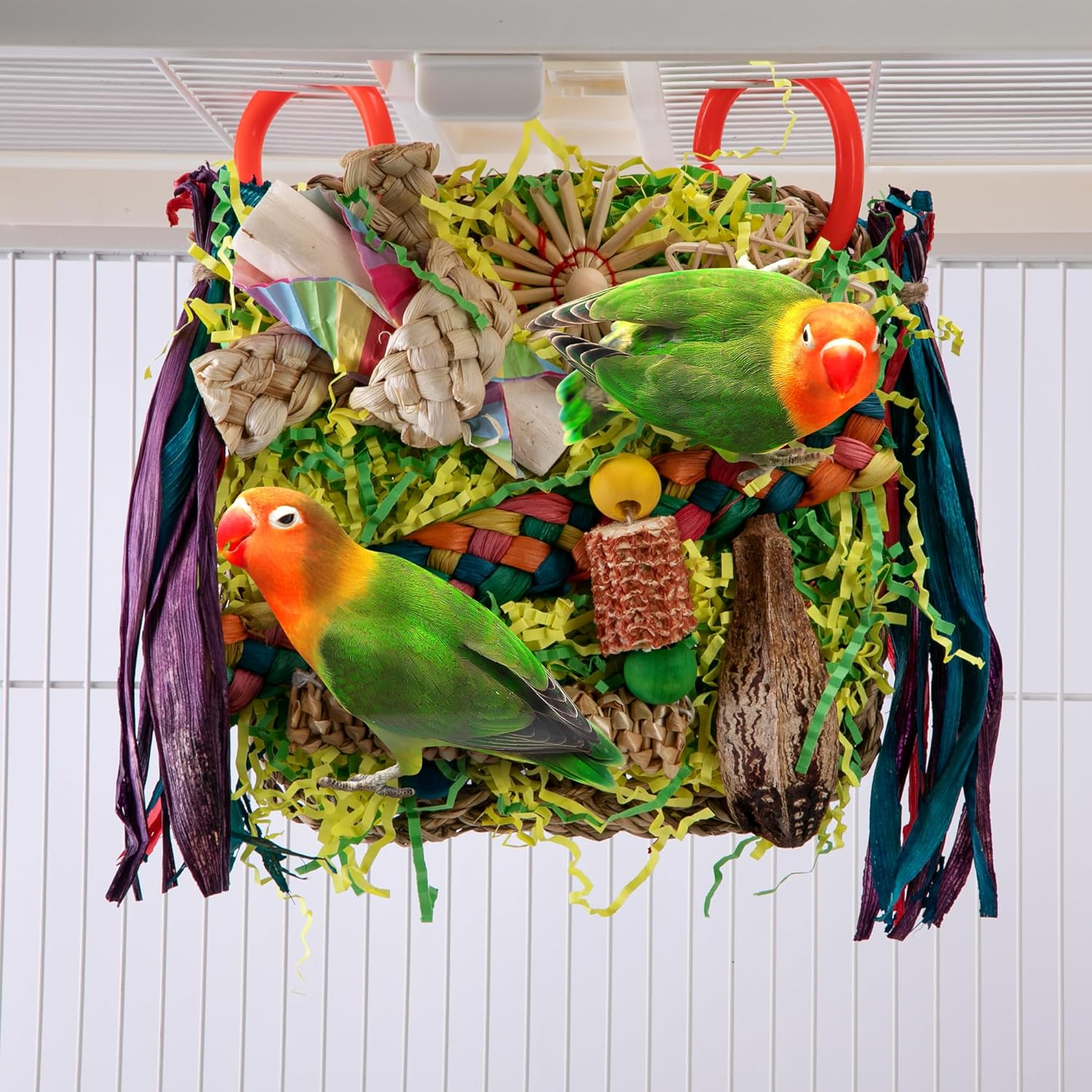 Bird Toys, Parrot Toys Foraging Swing Mat Parrot Cages Hanging Toys, Cockatiels Bird Grass Mat Climbing Wall with Seagrass, Birds Cage Accessories, Lovebird Accessories for Small Birds