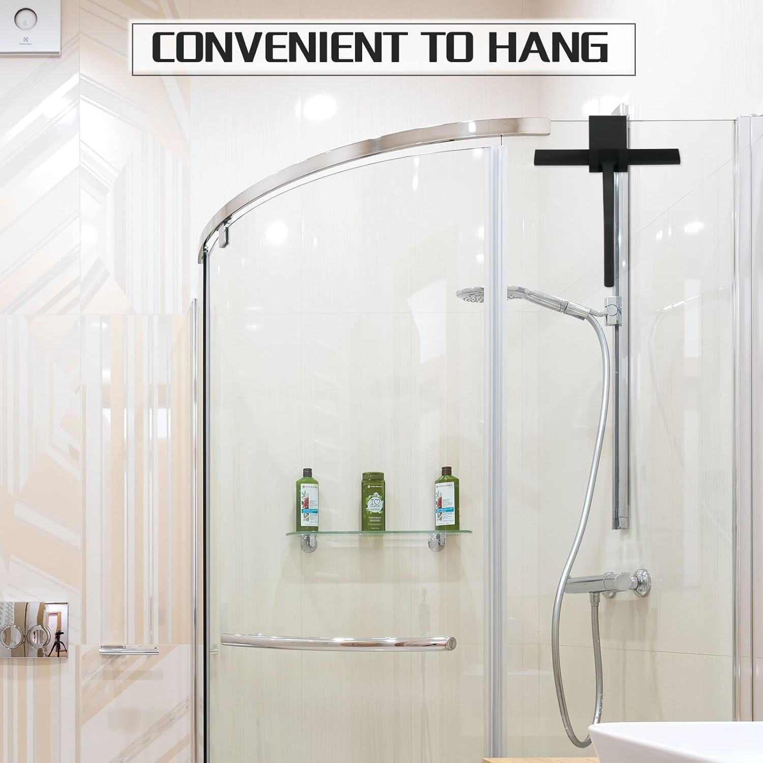 EDATOFLY Shower Squeegee, Window Squeegee Glass Cleaning Silicone Shower Squeegee with Hook Squeegee for Window, Shower Door, Glass, Mirror, Tile (Black) image number 2