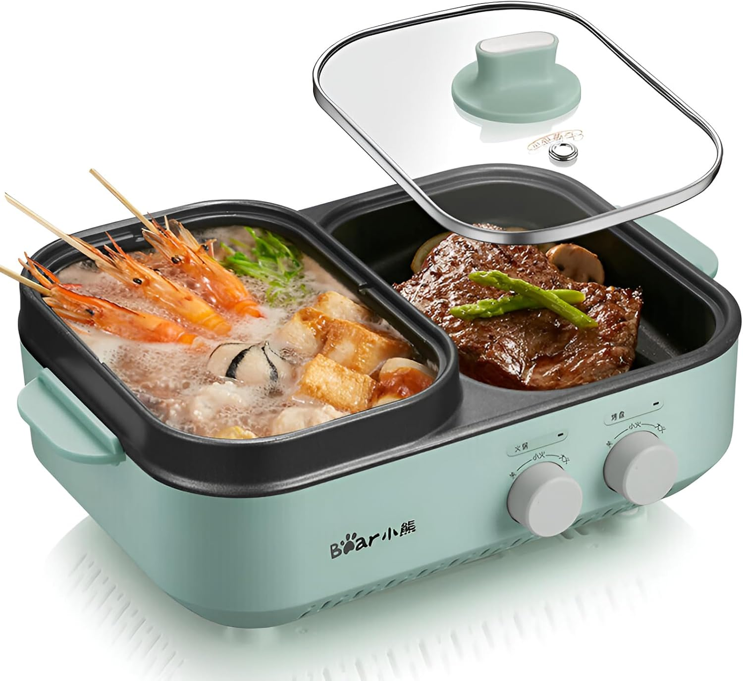 2-In-1 Electric Grill with Hot Pot,Non-Stick Electric Cooking Pot for Steak, Shabu-Shabu, Noodles, Simmering and Sauteing, Independent Dual Temperature Control Korean Barbecue Grill Pan image number 2