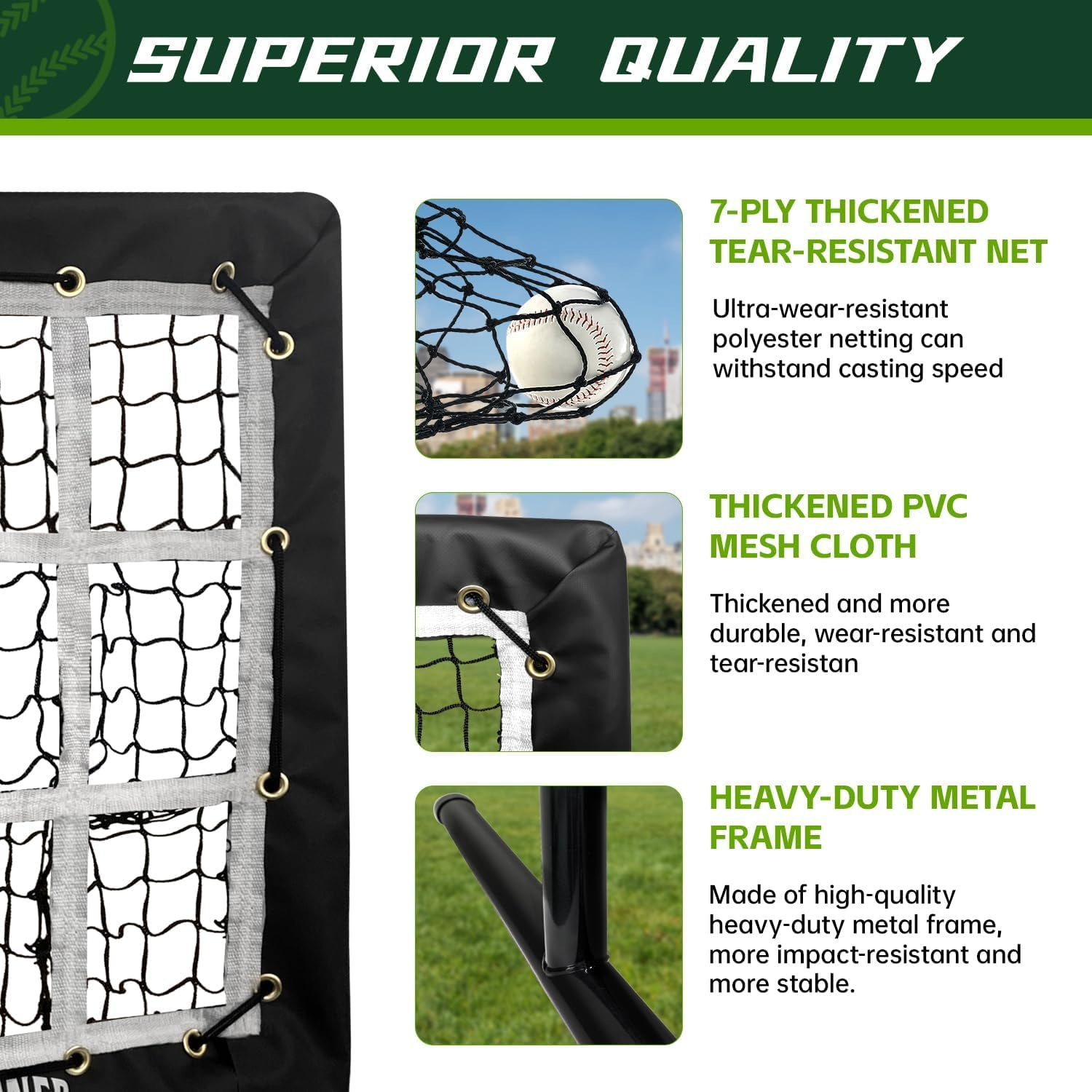 9 Hole Pitching Net, Heavy-Duty Baseball Net with Strike Zone for Pitching and Hitting, Height Adjustable Training Equipment with 9 Pocket Pitching Target for Baseball & Softball Practice image number 2