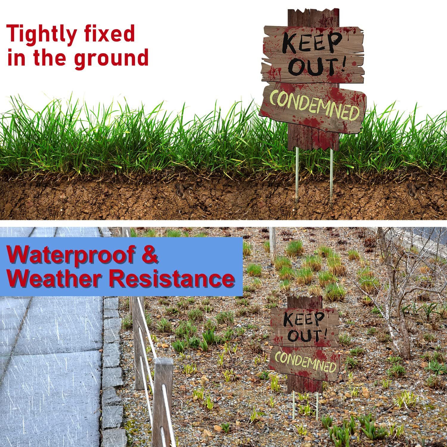 Halloween Decorations Outdoor Beware Yard Signs Stakes, Creepy Warning Blood Signs with Stakes for Halloween, Halloween Party Decor, Scary Zombie Vampire Grave Halloween Decoration image number 6