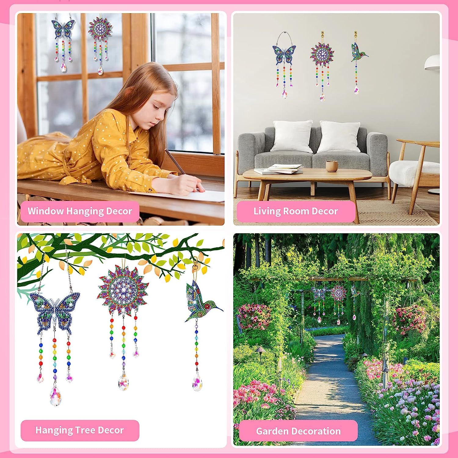 Crafts for Kids Ages 8-12, Birthday Gifts Presents for 6 7 8 9 10 11 Year Old Girls Diamond Painting Kits for Girl Toys Age 5-11 Teen Adults Wind Chimes Crystal Window Suncatcher for Home Garden Decor