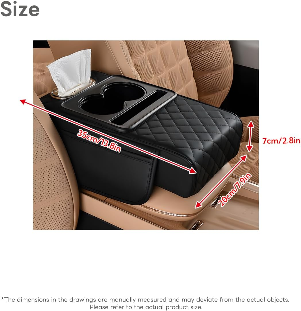 Universal Armrest Cushion Pad, Leather Armrest Box Pad - With Cup Holder, Brown image number 3