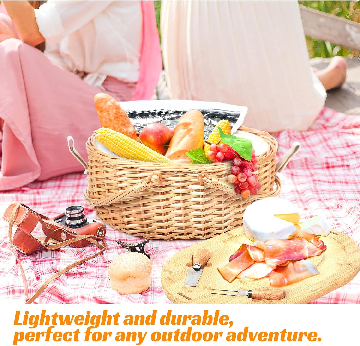 Hap Tim Wicker Picnic Basket Set with Charcuterie Boards for 2 - Unique Gifts Ideas for Couple, Engagement, Wedding, Bridal Shower, Family, Christmas, White Elephant Gifts for Adults(Y2408A-1) image number 5