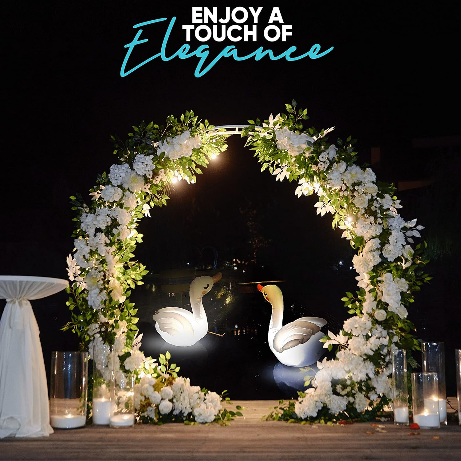 TIALLY Swan Solar Floating Pool Lights - 8 Hour Ambiglow Radiance White Inflatable Pool Light up Floating Decorations - IP68 Weatherproof, Heavy Duty Lighted Solar Pool Lights That Float (2 Pack) image number 1