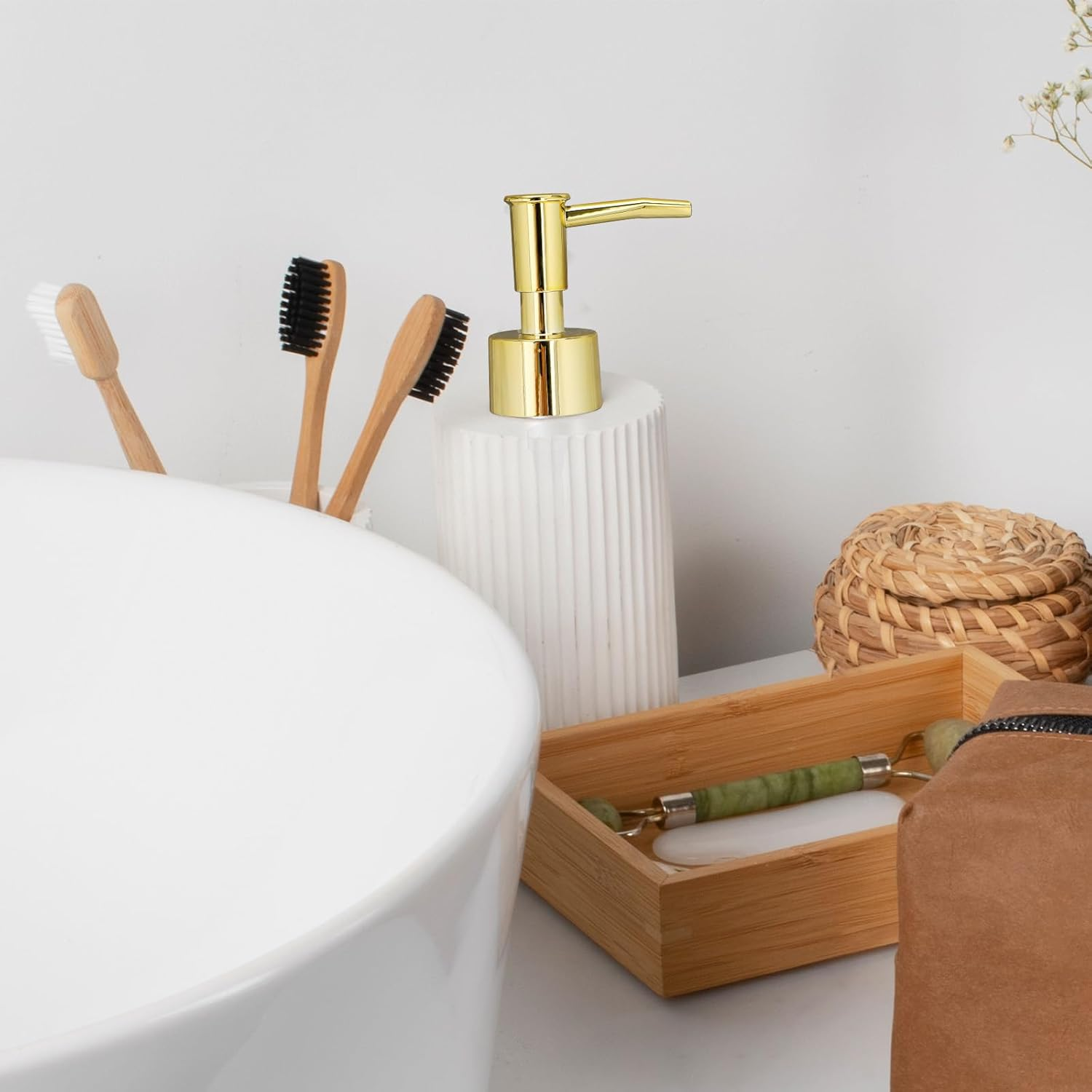 2Pack Gold Soap Dispenser Pump Replacement Top Dispenser Pumps Refill Dispenser Hand Soap Dispenser Soap Pump Replacement for Lotion Regular Glass Mouth Bottles - Black image number 7