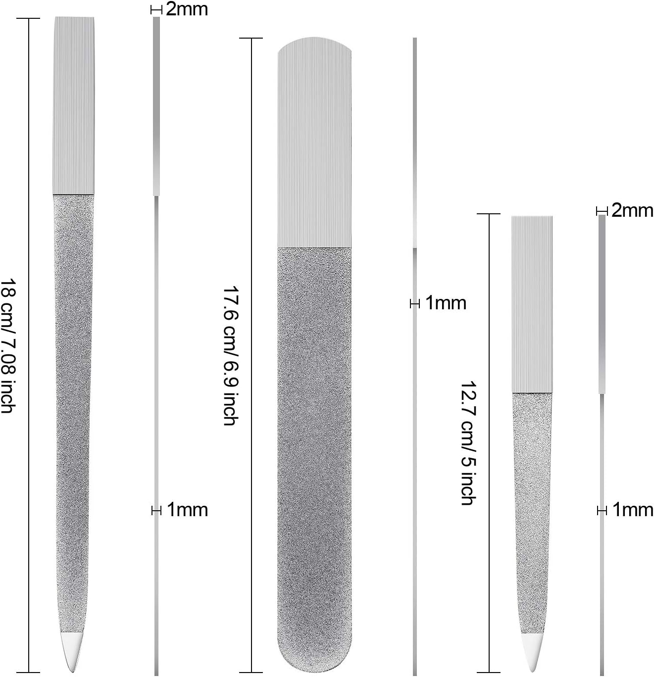 Mudder 3 Pcs Diamond Nail File Set Stainless Steel Double Side Nail File Metal Sapphire Buffer Manicure Files Natural Nails Emery Boards for Salon Home and Travel Women(Silver)