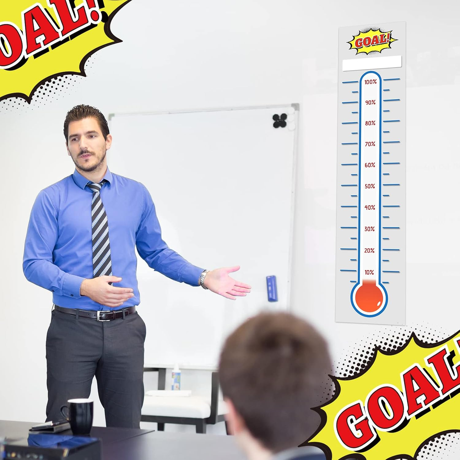 Gersoniel 3 Pcs Fundraising Thermometer Goal Charts 11" X 46.5" Dry Erase Goal Trackers Chart Thermometer Setting Wall Poster Vinyl Sticker Chart for Home Office(White) image number 3