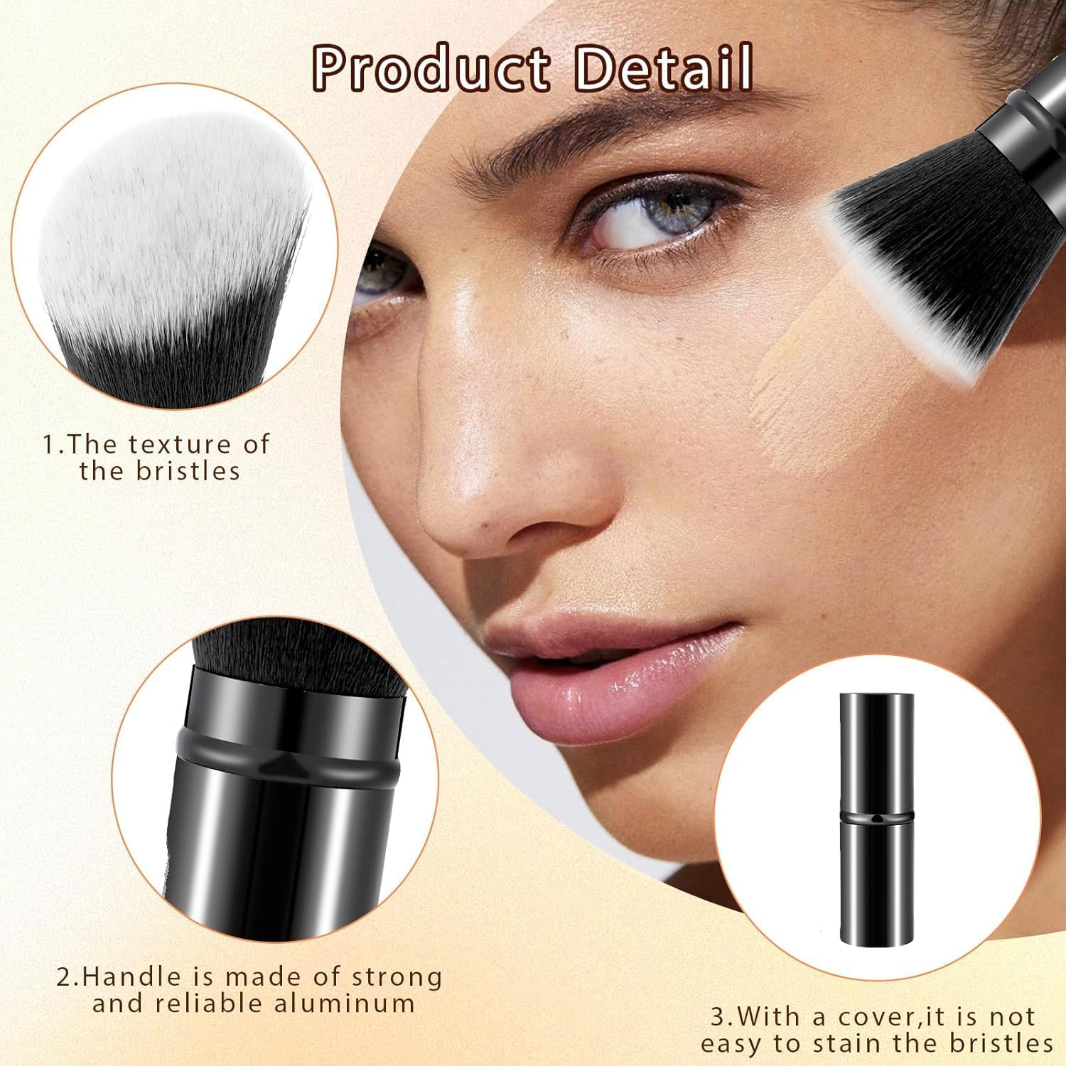 Retractable Kabuki Makeup Brushes, 2Pcs Retractable Kabuki Makeup Powder Foundation Makeup Brushes, Retractable Travel Kabuki Powder Makeup Brush for Women or Girls image number 6
