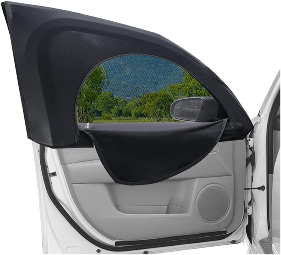 Upgrade Stretchable&Breathable SUV Car Window Shade - Oversize Double Mesh for Heat Shading and Bug&Uv Protection - Car Must Have Privacy Shades for Cars,Truck,Suv When Camping (Front Window/2Pcs)