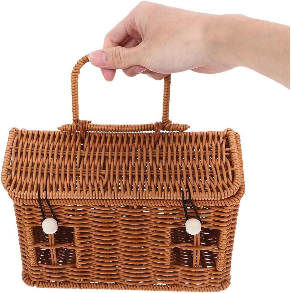 Handmade Rattan House-Shaped Storage Basket with Lid &ndash; Small Woven Dollhouse Organizer Bag for Toys, Home Decoration, and Photo Props image number 2
