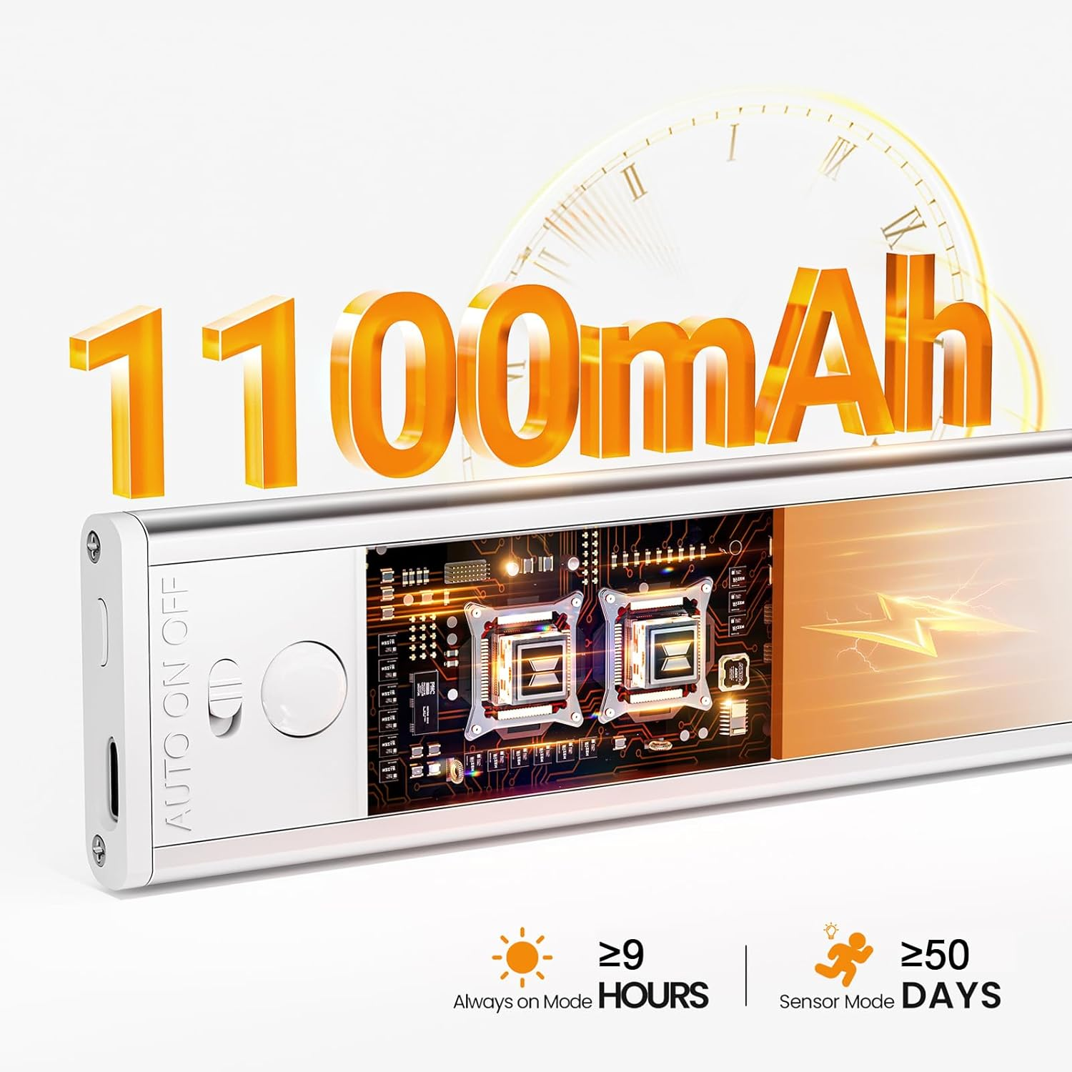 4-Pack Motion Sensor Closet Lights, under Cabinet Lighting, Wireless USB Rechargeable Led Light Bars with Large Capacity Battery Operated for Stairs/Wardrobe/Hallway/Kitchen/Camping (Silver-20Cm) image number 5