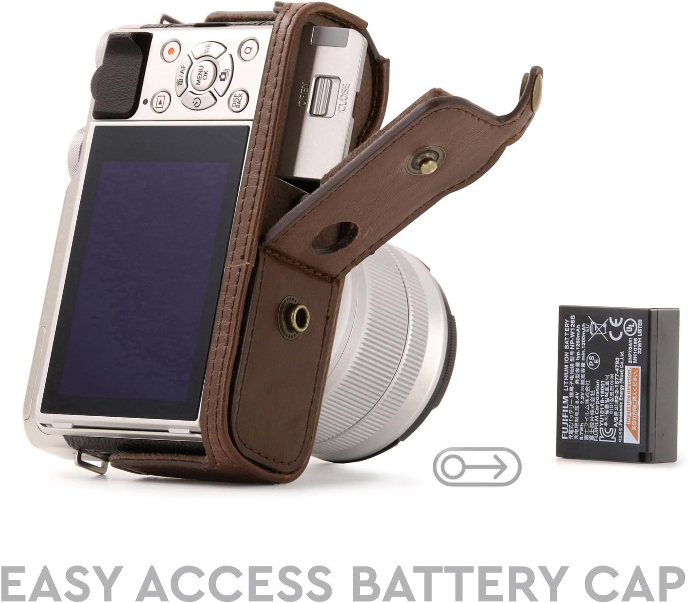 Megagear Ever Ready Leather Camera Case and Strap Compatible with Fujifilm X-A5, X-A3, X-A2, X-A1, X-M1 - Dark Brown image number 4