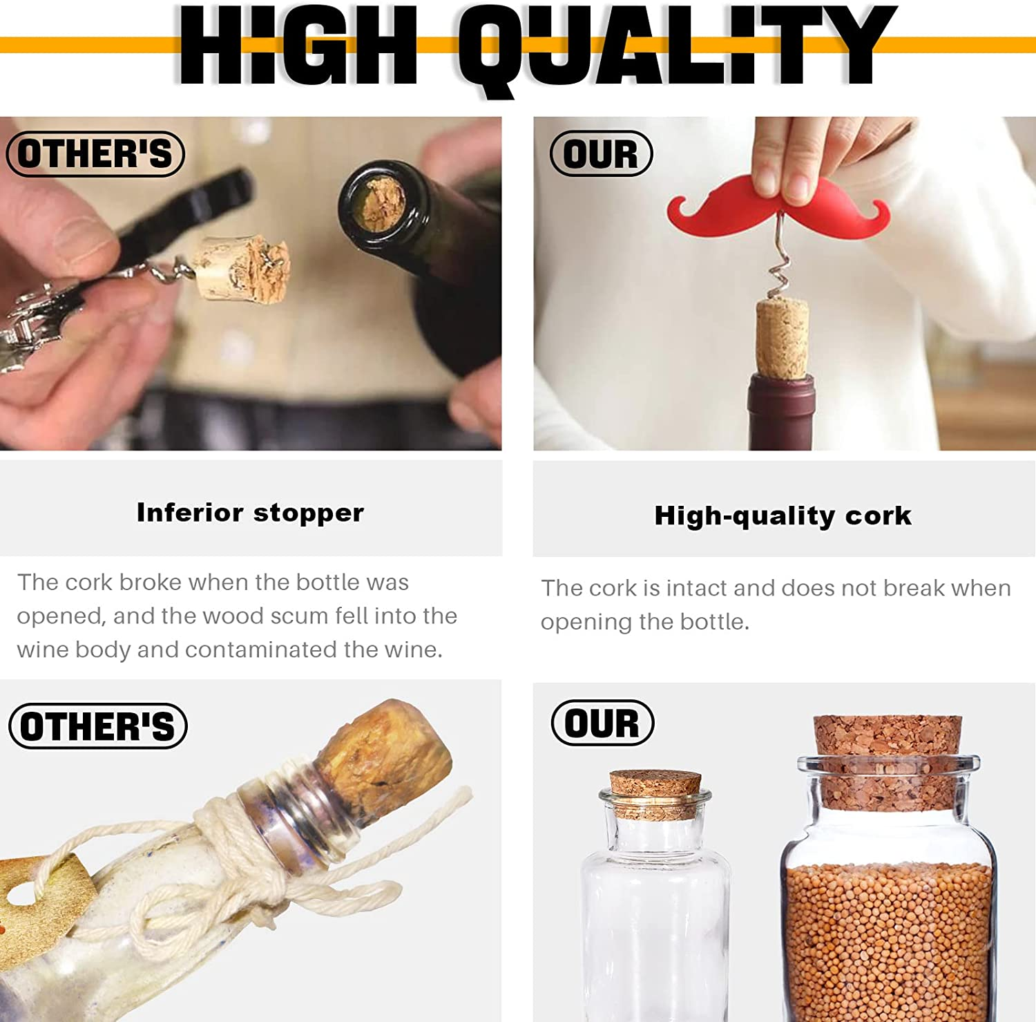 100Pcs 5 Sizes Mini Cork Stoppers Tapered Cork Plugs Small Corks Assortment Wooden Replacement Assorted Corks for Craft Glass Jars Wine Bottles image number 3