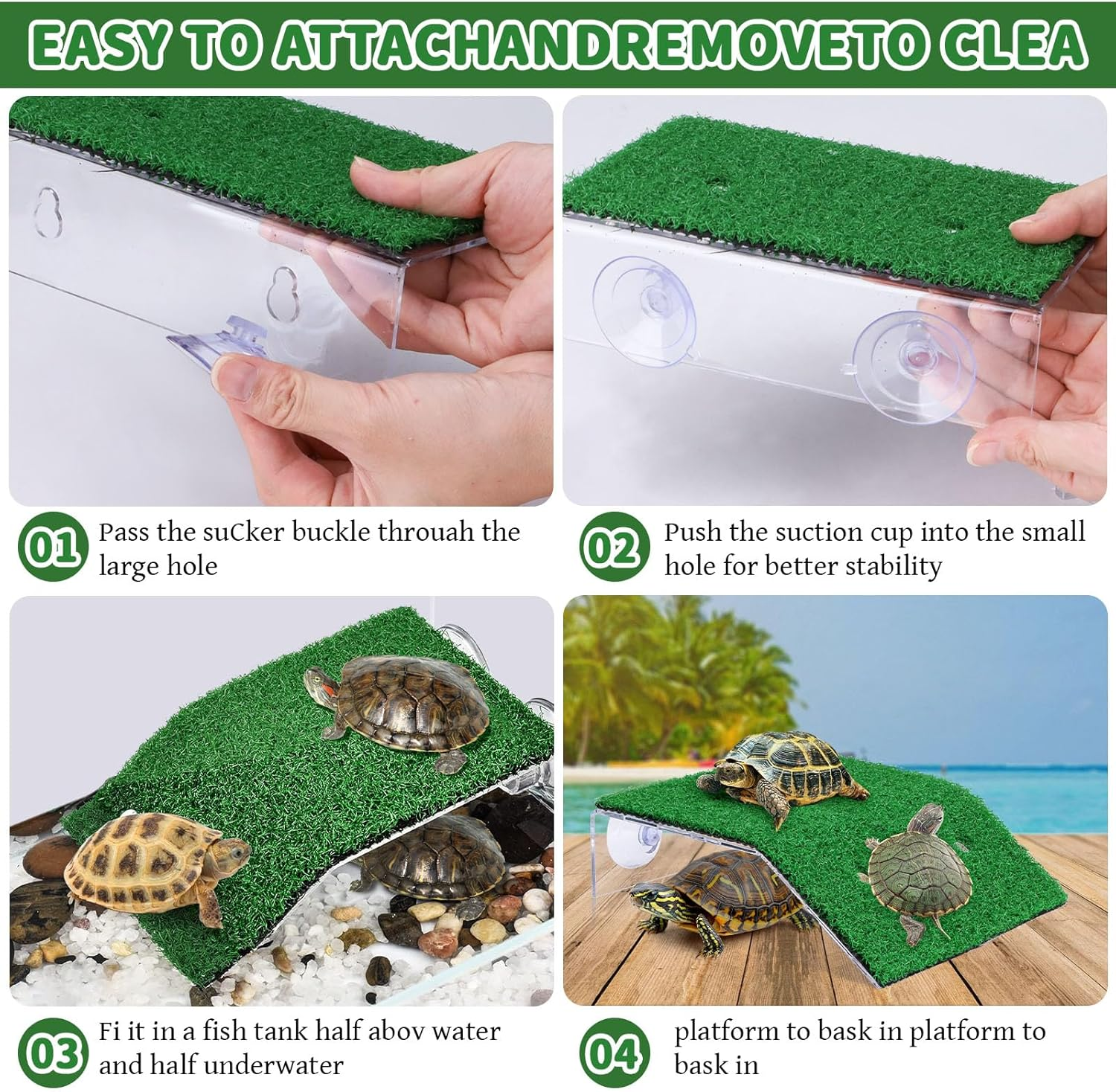 Large Turtle Basking Platform, 2-In-1 Floating Dock with Ramp for Aquatic Turtles Reptiles and Amphibians, Easy to Install Basking Area for Habitat Tank Terrarium image number 6