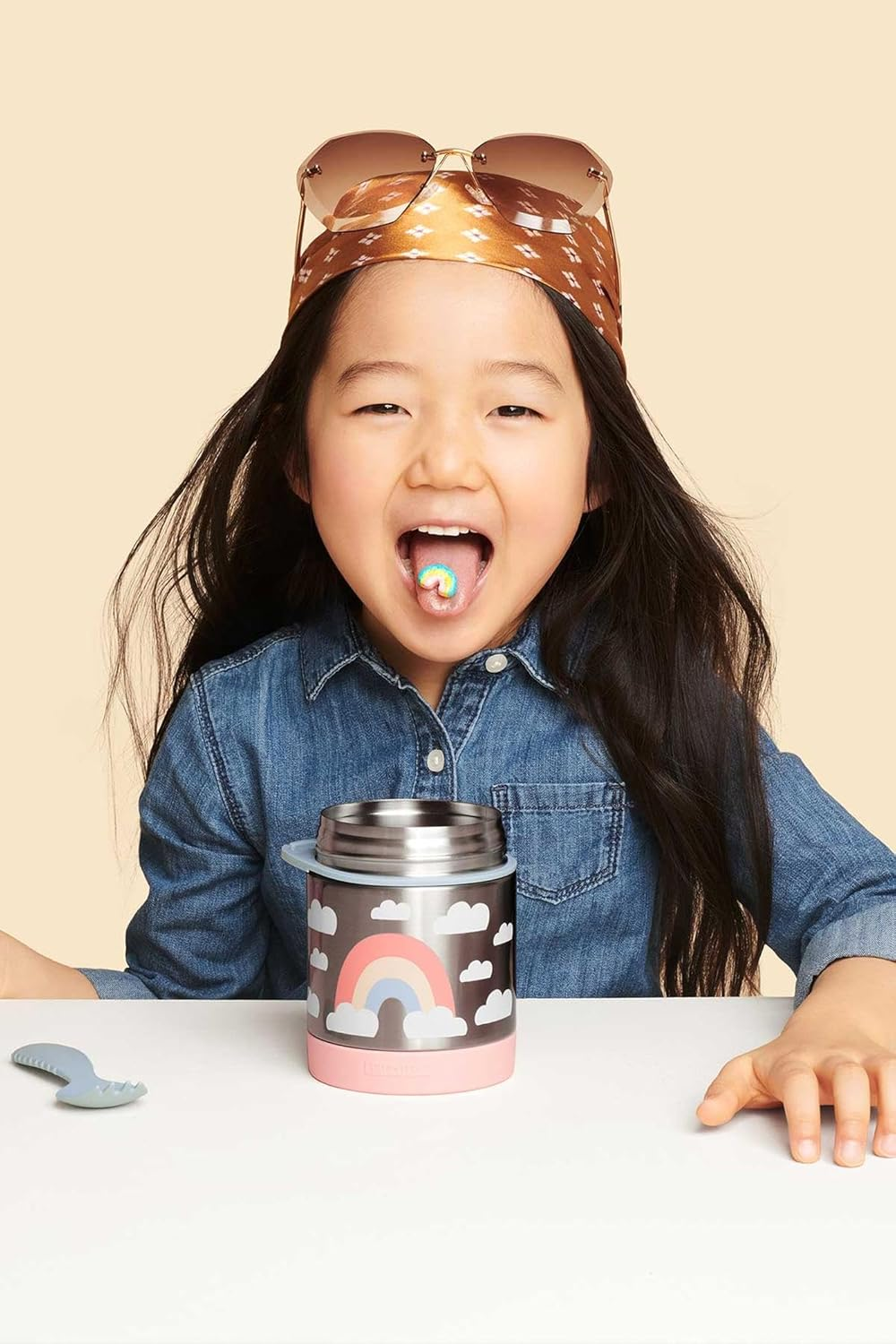 Skip Hop Spark Style Insulated Food Jar for Kids - Stainless Steel Thermal Lunch Box with Spork, Keeps Food Warm or Cold, Leak-Resistant Thermos Food Container, Rainbow Design image number 3